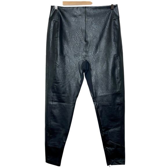 HONEYLOVE Vegan Leather Legging Black Womens 1X Faux Shaping Ankle Zipper - Picture 1 of 10